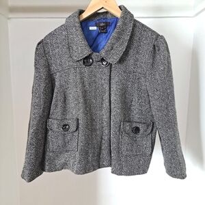 Luii | Black & white wool blend herringbone one button closer women's jacket